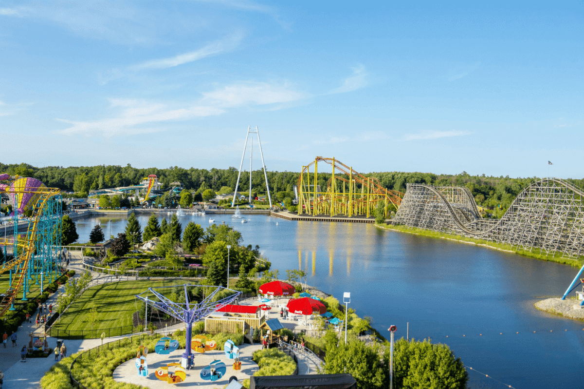 Michigan's Adventure Amusement park with roller coasters and lake