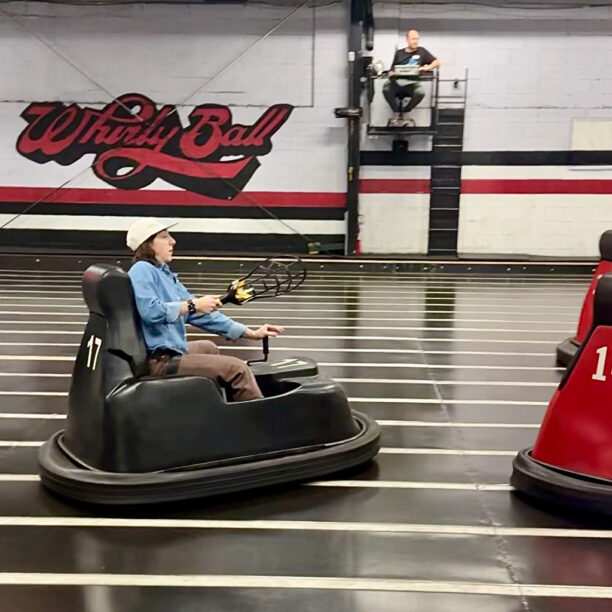 Person playing WhirlyBall on court